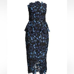 Elliat’s angled strapless peplum waist dress. Worn once professionally cleaned.